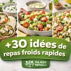 Wraps au poulet, salade de pâtes au pesto et salade de pois chiches : un aperçu de notre **salade buffet froid** pour des repas rapides et savoureux.