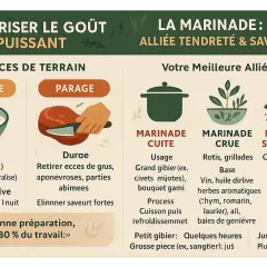 La marinade, alliée du sanglier, propose des méthodes cuites, crues ou sèches. Le vin est une base pour la marinade crue.