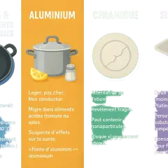 Comparaison des ustensiles : Téflon, Aluminium, Céramique, Silicone. Découvrez les meilleurs ustensiles de cuisine pour la santé et leurs risques.