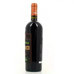 Bouteille de vin rouge "Isola dei Nuraghi", avec une étiquette noire ornée de motifs dorés et verts.