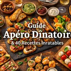 Un festin pour un apéritif dinatoire pour 8 personnes : tartes, brochettes, verrines, bruschettas et dips variés.