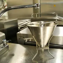 Un entonnoir à pâte en type inox, prêt à être utilisé dans une cuisine professionnelle.