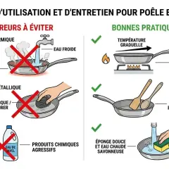 Guide pour faire briller inox : éviter chocs thermiques, éponges métalliques et produits agressifs. Privilégier chauffe progressive, ustensiles en bois/silicone et nettoyage doux.