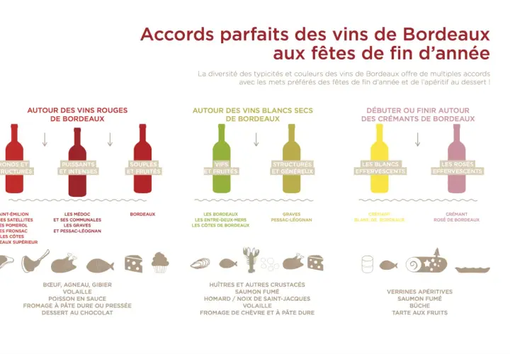 Accord parfait : quel vin de Bordeaux avec le fromage ? Ce guide illustre les accords mets et vins pour les fêtes, du bœuf au fromage à pâte dure.