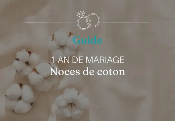 Guide pour les noces de coton, célébrant la 1ere annee mariage. Des boules de coton douces évoquent la tendresse de cette étape.