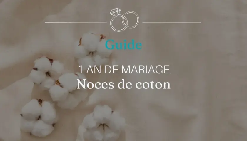Guide pour les noces de coton, célébrant la 1ere annee mariage. Des boules de coton douces évoquent la tendresse de cette étape.