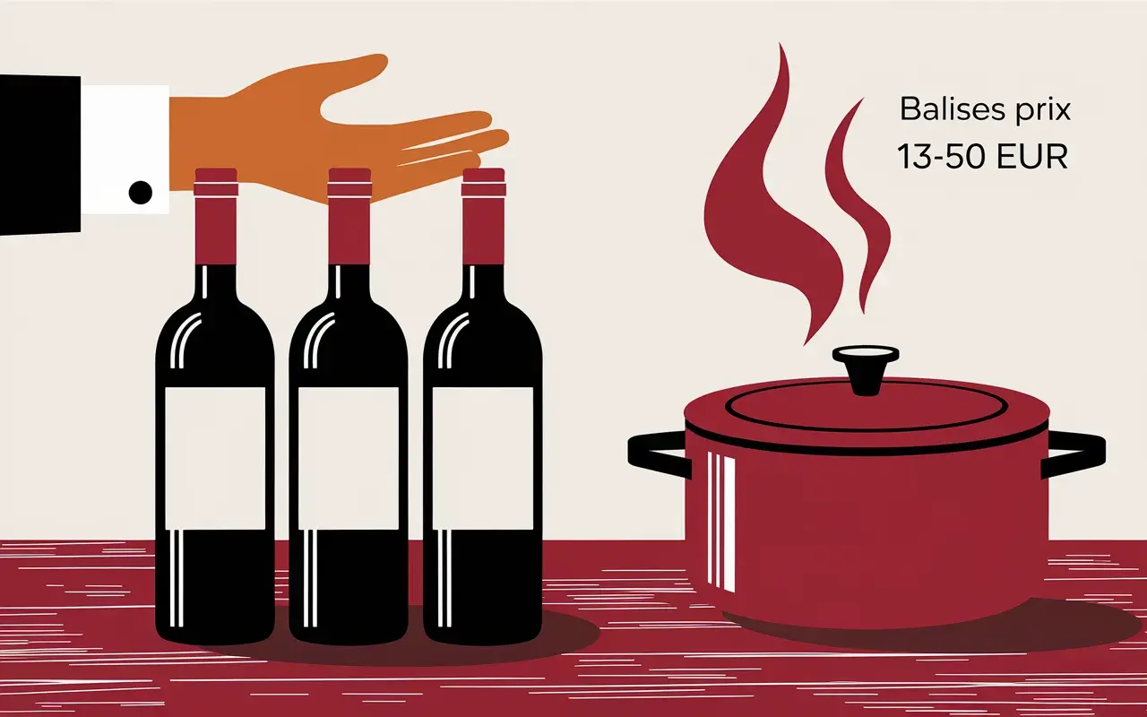 Trois bouteilles de vin rouge, idéales pour cuisiner une daube savoureuse. Prix : 13-50 EUR.