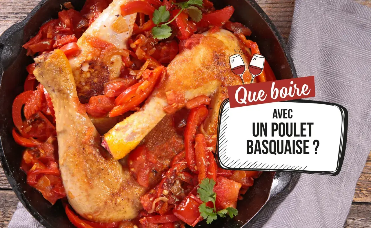 Un plat de poulet basquaise savoureux, avec des morceaux de poulet tendres mijotés dans une sauce tomate et poivrons rouges. Parfait avec un bon vin.