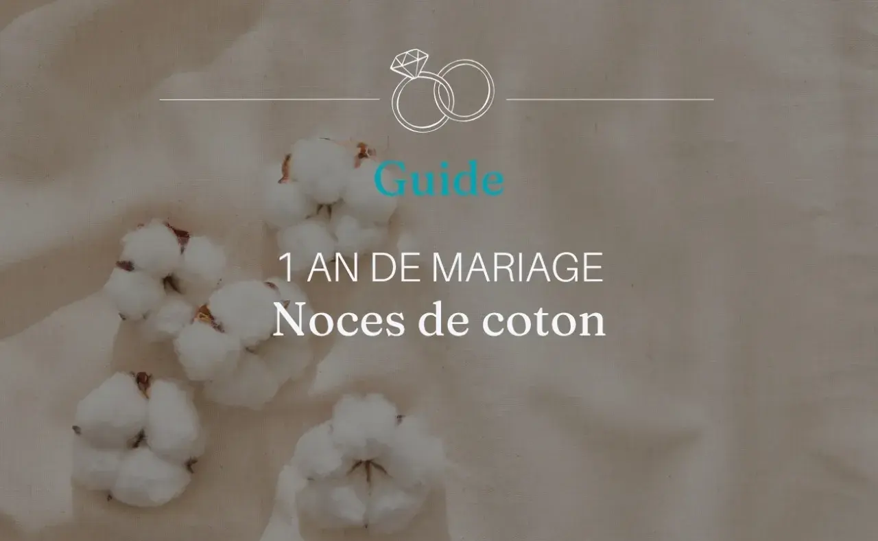 Guide pour les noces de coton, célébrant la 1ere annee mariage. Des boules de coton douces évoquent la tendresse de cette étape.