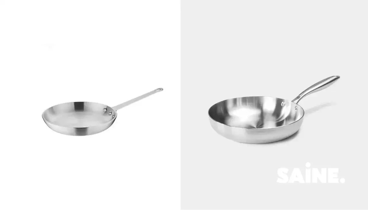 Deux po&ecirc;les en aluminium, l'une &agrave; gauche, l'autre &agrave; droite avec le logo SAINE. Attention au tefal aluminium danger.