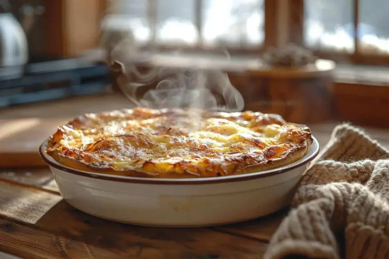 Plat gratin&eacute; et fumant, pr&ecirc;t &agrave; &ecirc;tre d&eacute;gust&eacute;. Id&eacute;al pour savoir &agrave; quelle temp&eacute;rature faire r&eacute;chauffer un plat au four.