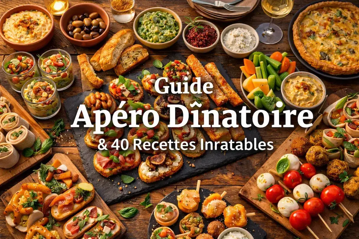 Un apéro dinatoire pour 15 personnes : tartines, verrines, quiche, crudités et brochettes. Un festin visuel !